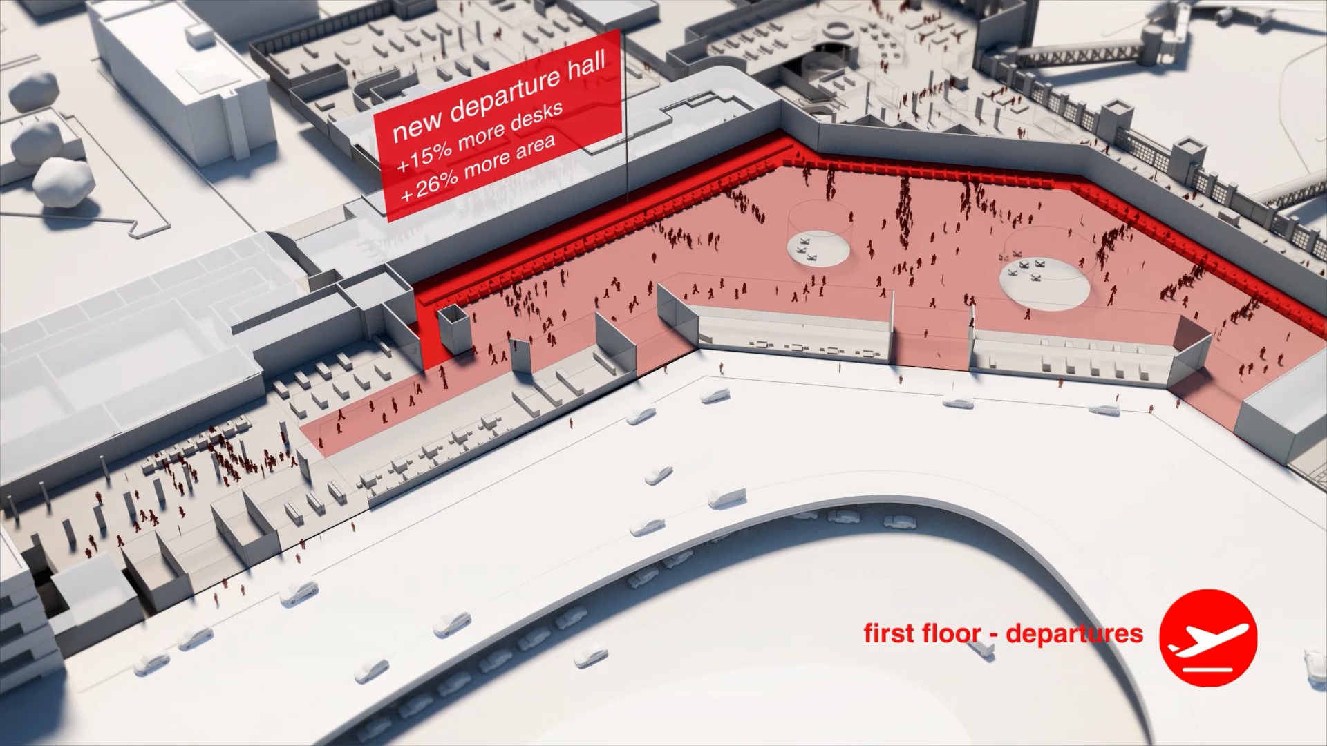 Computer generated drawing of a specific zone in an airport.