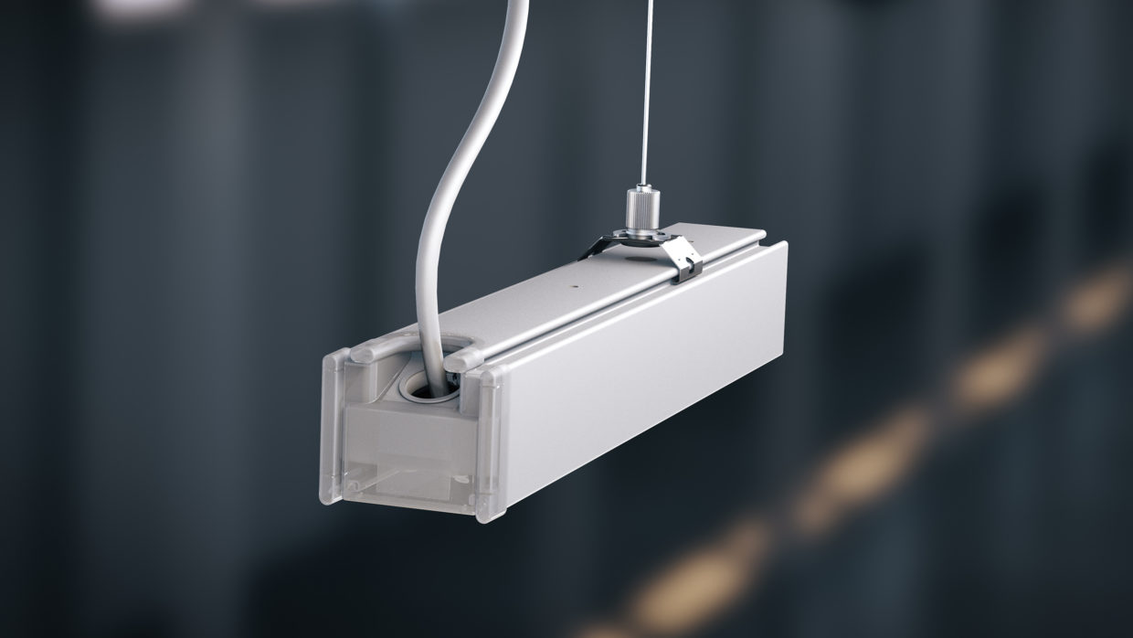 Detail view of a LED track system with mounting.