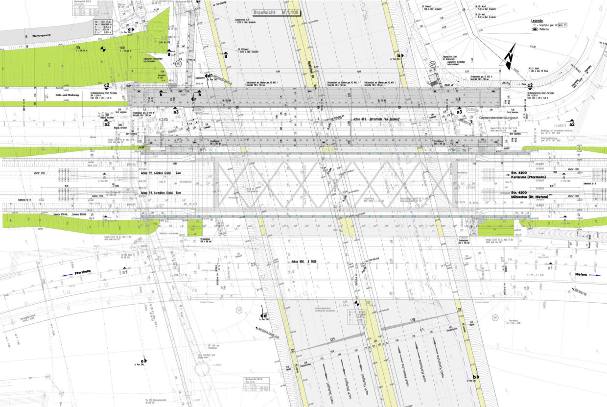 Complex technical drawing of a highway refurbishment.