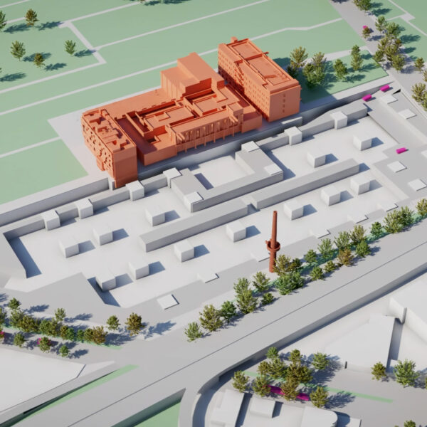 Computer drawing of an industrial area.