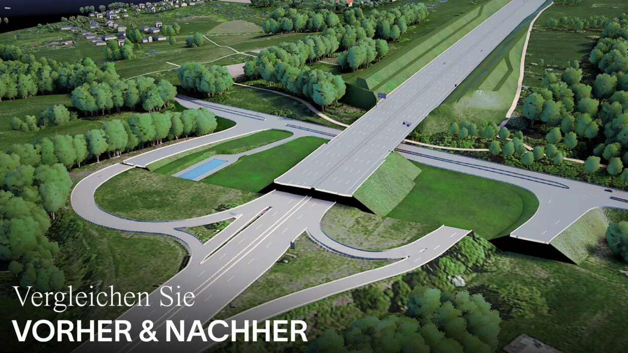 Simulation einer Vorher-Nachher-Situation einer Autobahn.