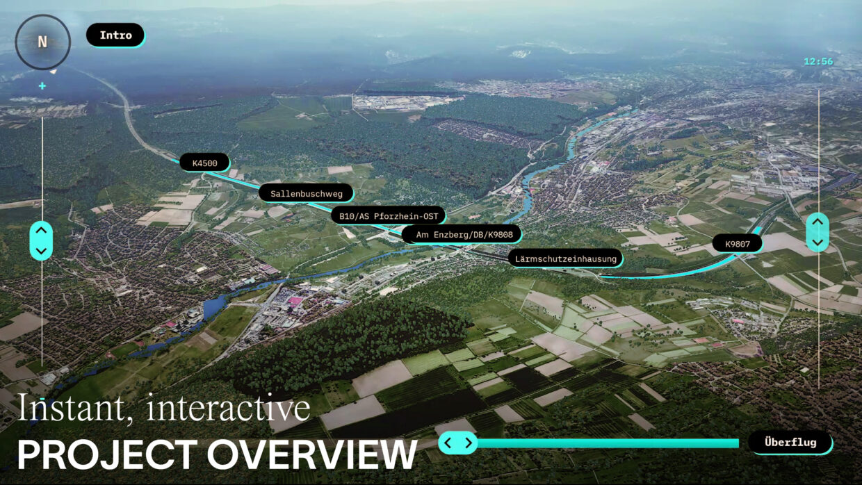 Birds-eye-overview map of highway project in southern Germany