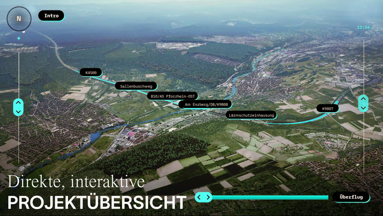 Dreidimensionale Übersichtskarte eines Infrastrukturprojektes einer Autobahn.