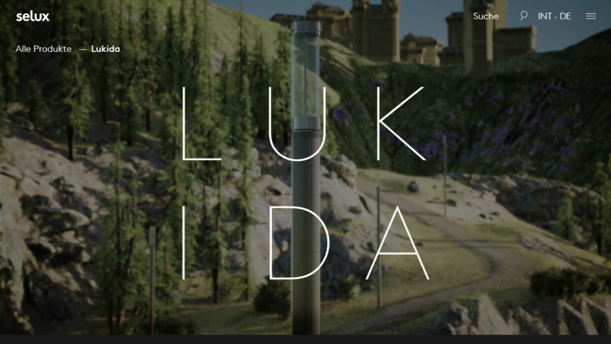 Screenshot of Selux website.